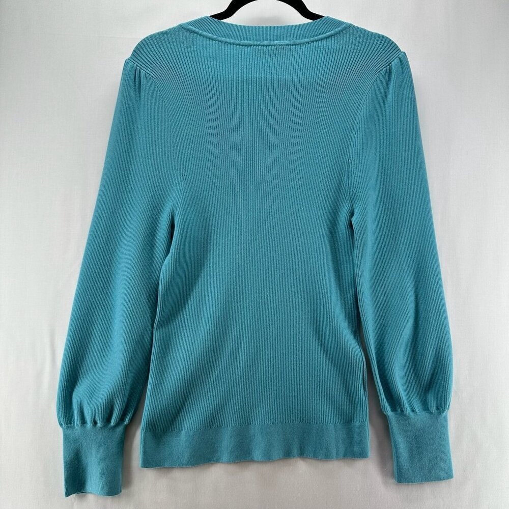 Loft Sweater Women Sz 2XL Pullover Long Sleeve V-Neck Ribbed Stretchy Turquoise - Picture 2 of 11
